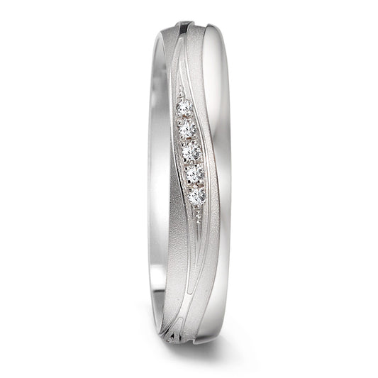 obrączka partnerska złoto białe 750/18 K Diament 0.09 ct, 15 kamienie, tw-si