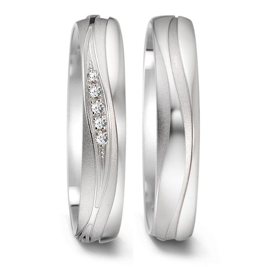 obrączka partnerska złoto białe 750/18 K Diament 0.09 ct, 15 kamienie, tw-si