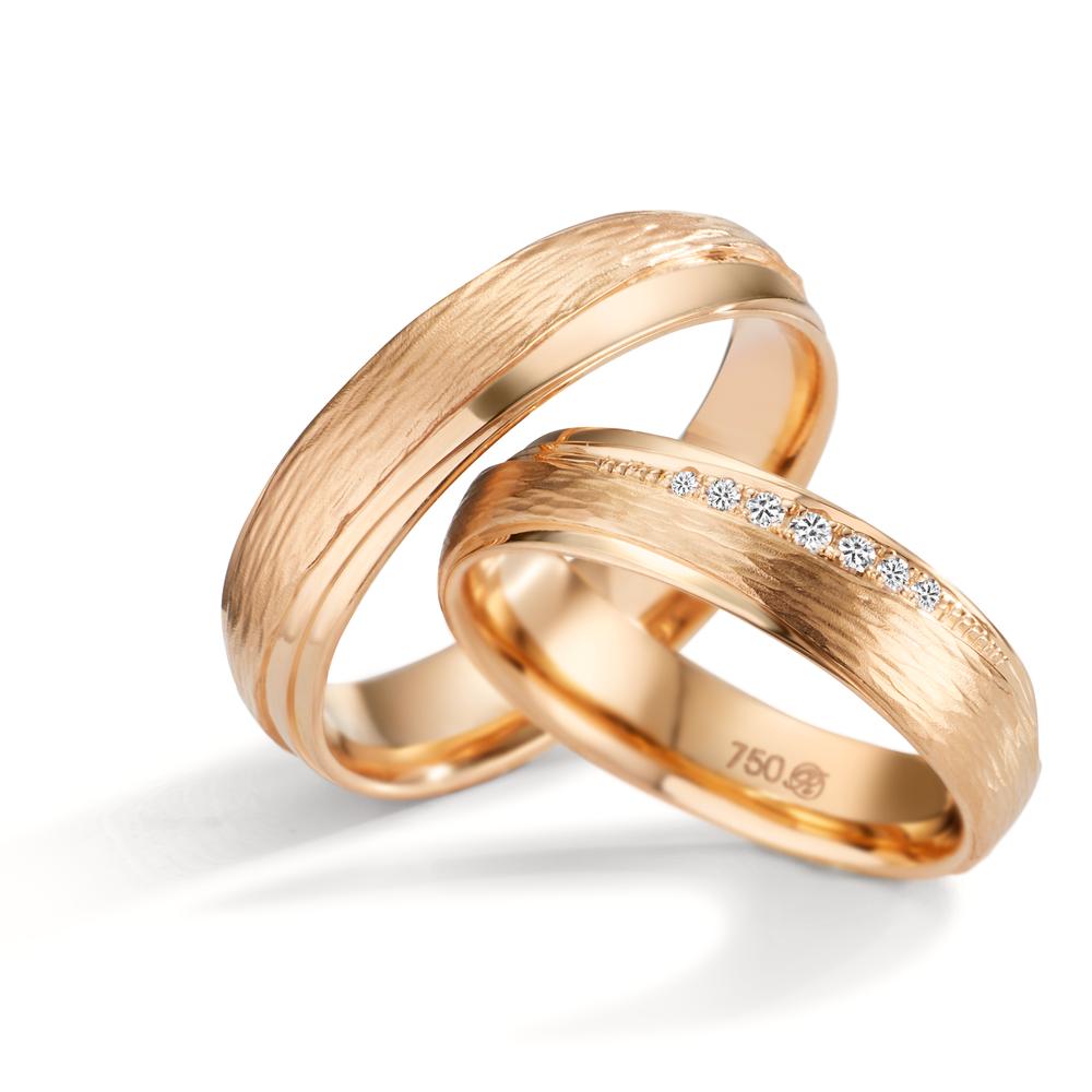 obrączka partnerska złoto różowe 750/18 K Diament 0.048 ct, 7 kamienie, tw-si