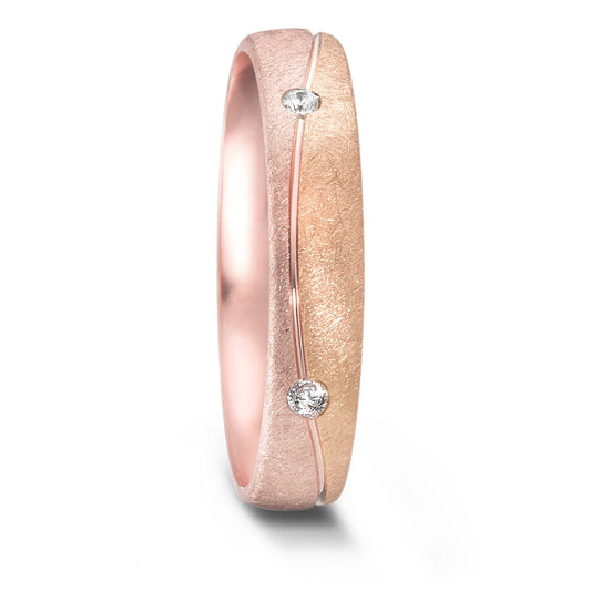 obrączka partnerska złoto różowe 585/14 K, złoto czerwone 585/14 K Diament 0.08 ct, 4 kamienie, w-si