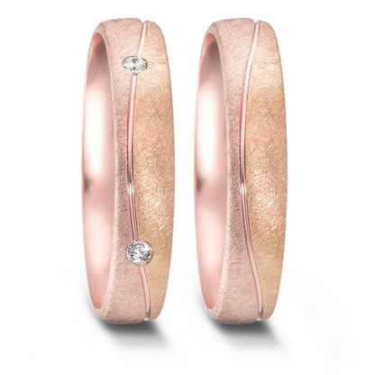 obrączka partnerska złoto różowe 585/14 K, złoto czerwone 585/14 K Diament 0.08 ct, 4 kamienie, w-si
