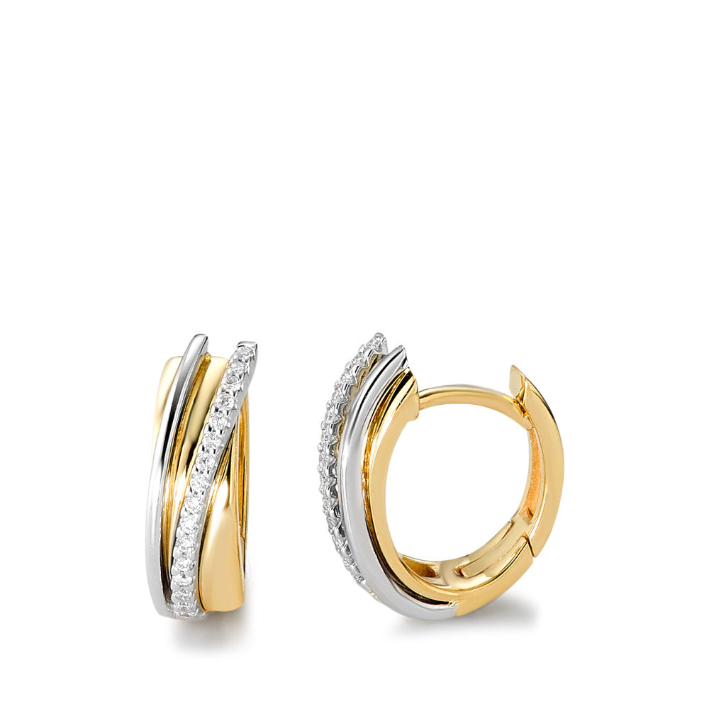 kolczyki koła zatrzaskowe złoto żółte 750/18 K, złoto białe 750/18 K Diament biały, 0.14 ct, 32 kamienie, [Brillant], w-si