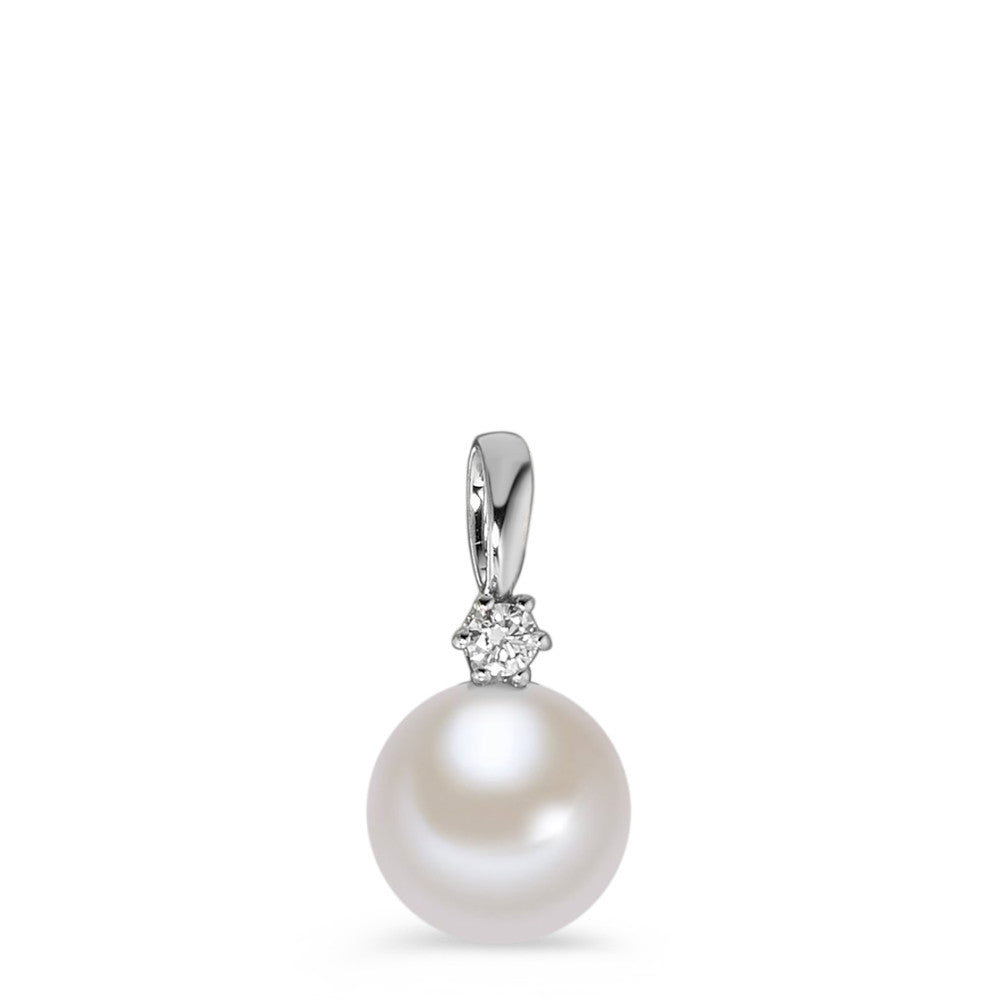 wisiorek złoto białe 750/18 K Diament biały, 0.05 ct, [Brillant], w-si Perła hodowana w wodzie słodkiej