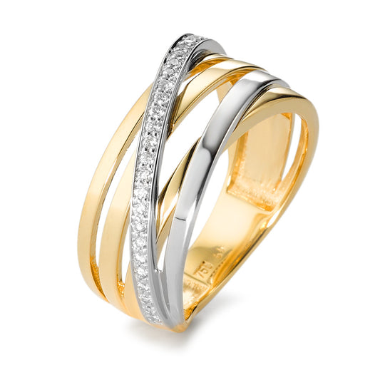 pierścionek złoto żółte 750/18 K, złoto białe 750/18 K Diament biały, 0.14 ct, 28 kamienie, [Brillant], w-si