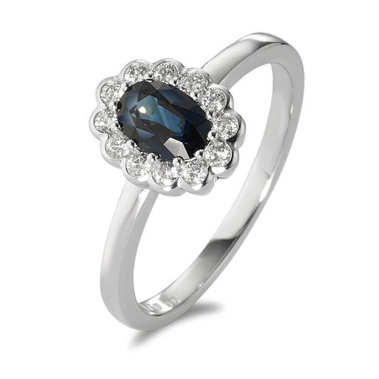 pierścionek złoto białe 750/18 K Diament biały, 0.18 ct, 12 kamienie, [Brillant], w-si, Szafir