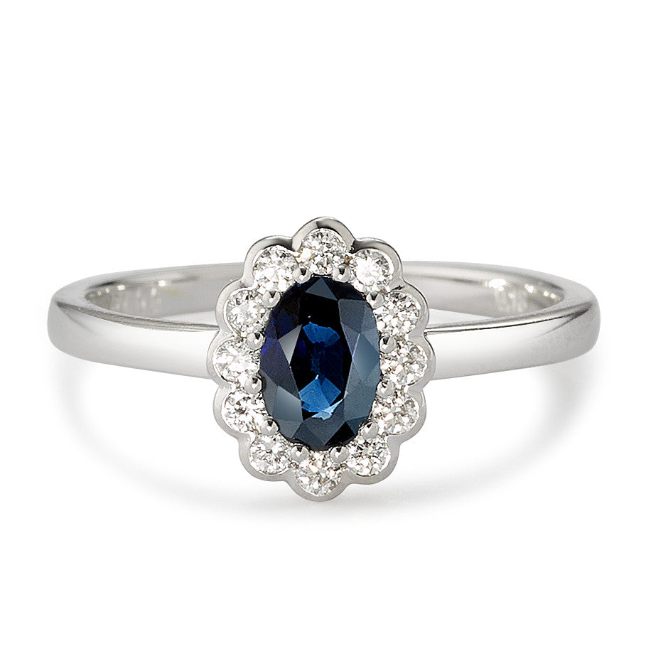 pierścionek złoto białe 750/18 K Diament biały, 0.18 ct, 12 kamienie, [Brillant], w-si, Szafir