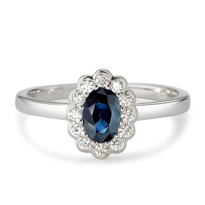 pierścionek złoto białe 750/18 K Diament biały, 0.18 ct, 12 kamienie, [Brillant], w-si, Szafir
