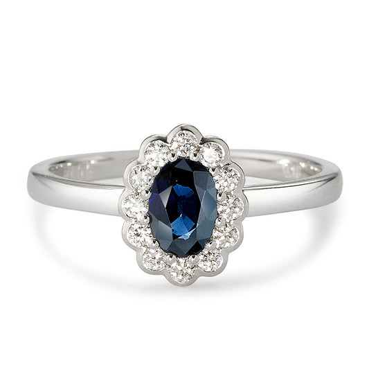 pierścionek złoto białe 750/18 K Diament biały, 0.18 ct, 12 kamienie, [Brillant], w-si, Szafir