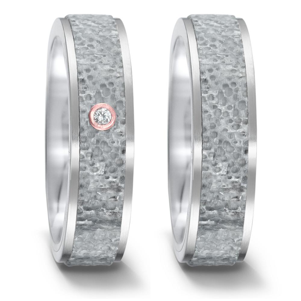 obrączka partnerska tytan, węgiel, złoto czerwone 750/18 K Diament 0.02 ct, w-si