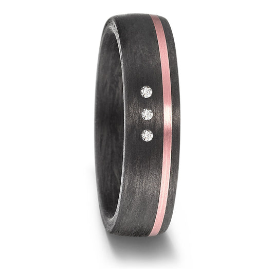 obrączka partnerska złoto różowe 585/14 K, węgiel Diament 0.03 ct, 3 kamienie, w-si
