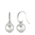 kolczyki wiszące złoto białe 750/18 K Diament 0.14 ct, 14 kamienie, w-si Perła tahitańska biały, 2 Perły, 10 mm