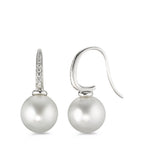 kolczyki wiszące złoto białe 750/18 K Diament 0.14 ct, 14 kamienie, w-si Perła tahitańska biały, 2 Perły, 10 mm