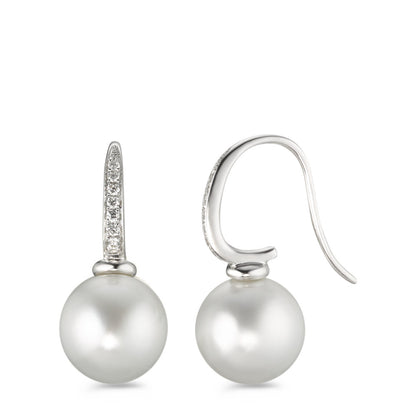 kolczyki wiszące złoto białe 750/18 K Diament 0.14 ct, 14 kamienie, w-si Perła tahitańska biały, 2 Perły, 10 mm