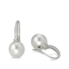 kolczyki wiszące złoto białe 750/18 K Diament 0.14 ct, 14 kamienie, w-si Perła tahitańska biały, 2 Perły, 10 mm