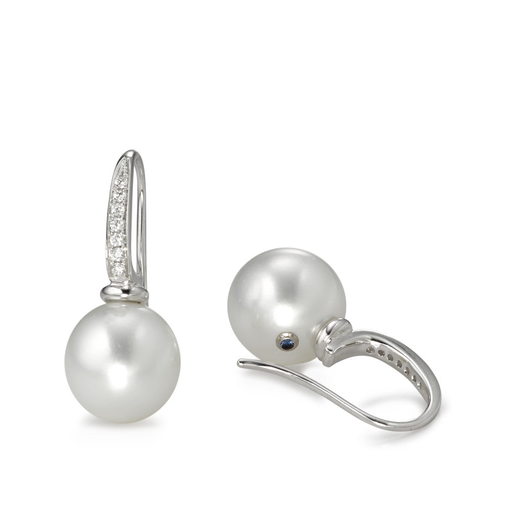 kolczyki wiszące złoto białe 750/18 K Diament 0.14 ct, 14 kamienie, w-si Perła tahitańska biały, 2 Perły, 10 mm