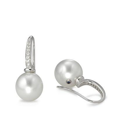 kolczyki wiszące złoto białe 750/18 K Diament 0.14 ct, 14 kamienie, w-si Perła tahitańska biały, 2 Perły, 10 mm