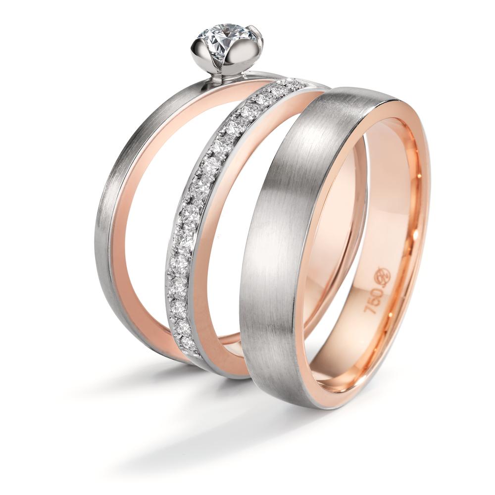pierścionek pamięci złoto czerwone 750/18 K, złoto białe 750/18 K Diament 0.15 ct, 15 kamienie, tw-vsi