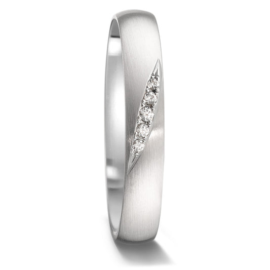 obrączka partnerska złoto białe 750/18 K Diament 0.036 ct, 5 kamienie, tw-vsi