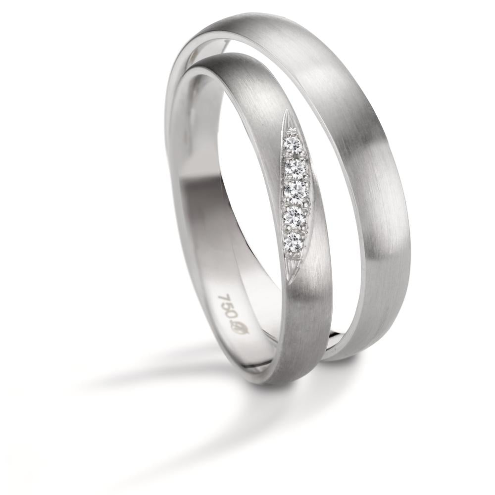 obrączka partnerska złoto białe 750/18 K Diament 0.036 ct, 5 kamienie, tw-vsi