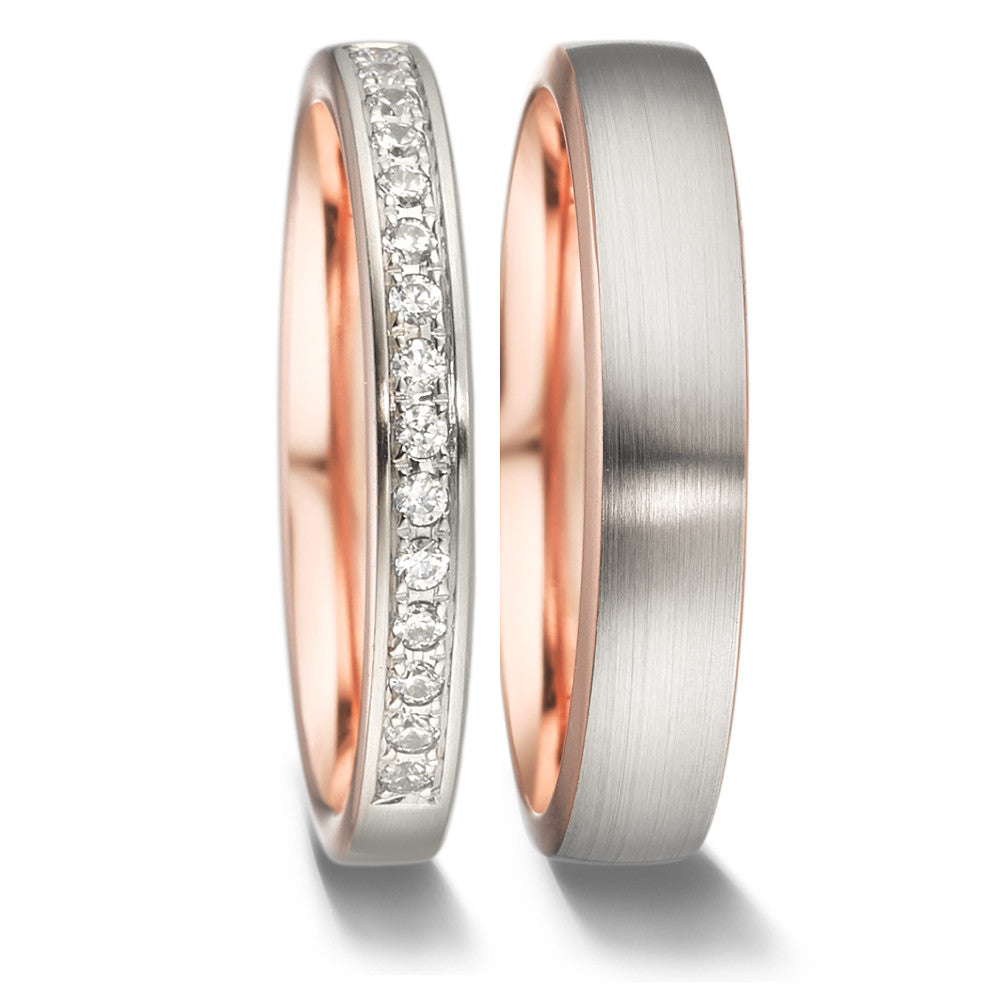 pierścionek pamięci złoto czerwone 750/18 K, złoto białe 750/18 K Diament 0.15 ct, 15 kamienie, tw-vsi