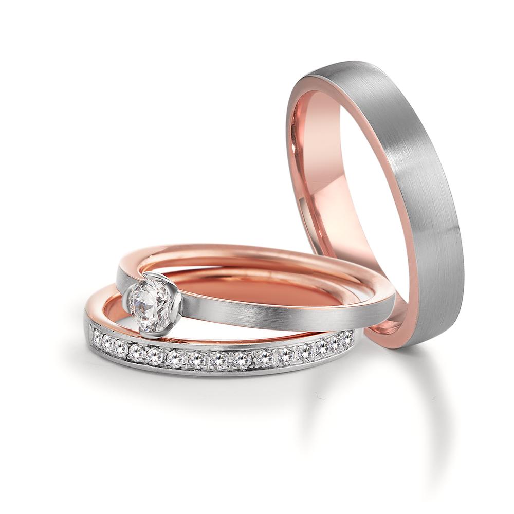 pierścionek pamięci złoto czerwone 750/18 K, złoto białe 750/18 K Diament 0.15 ct, 15 kamienie, tw-vsi
