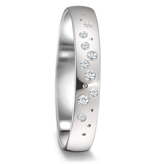 obrączka partnerska złoto białe 750/18 K Diament 0.087 ct, 9 kamienie, tw-si