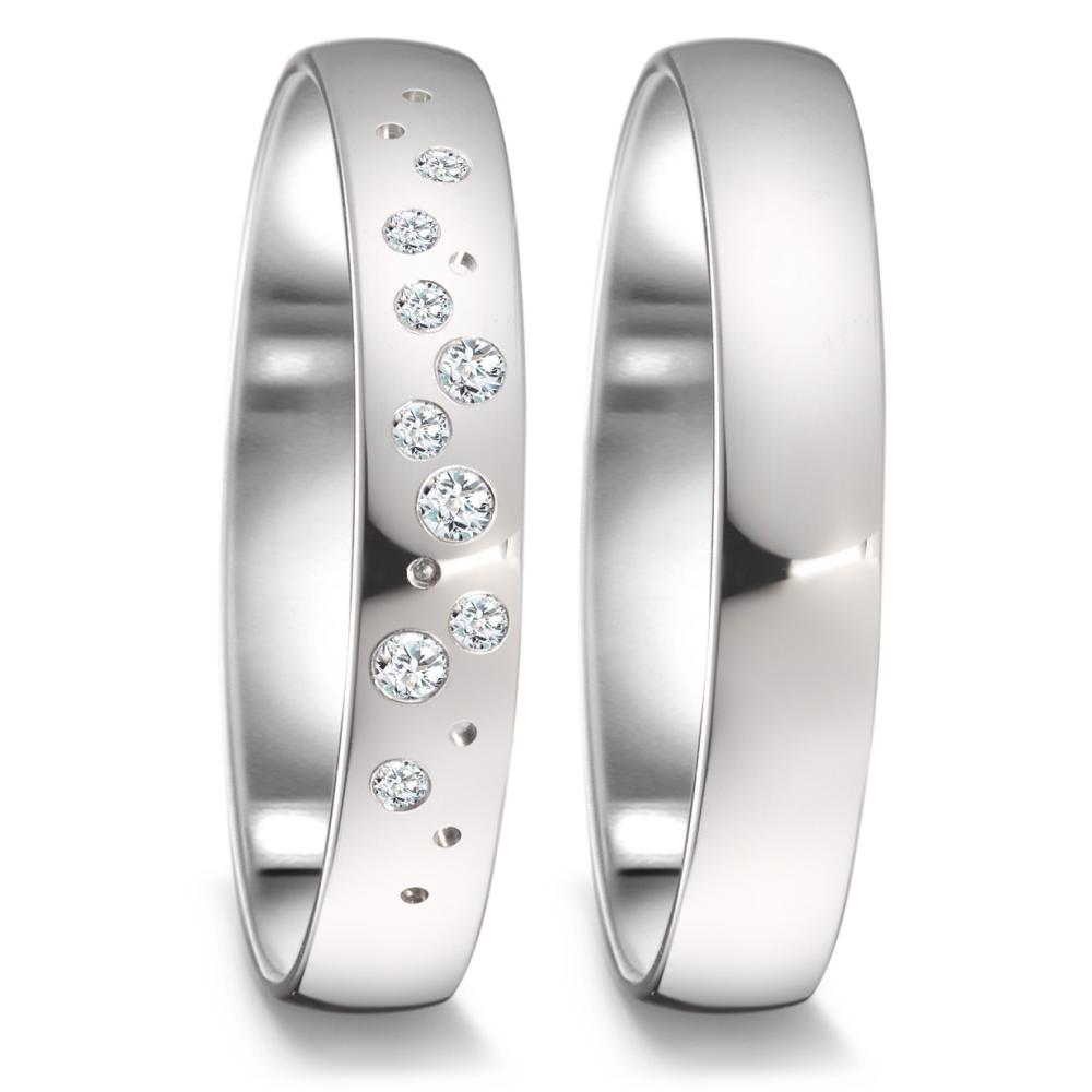 obrączka partnerska złoto białe 750/18 K Diament 0.087 ct, 9 kamienie, tw-si