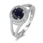 pierścionek złoto białe 375/9 K Szafir niebieski, 1.76 ct, [rund], AAA, Diament biały, 0.23 ct, 12 kamienie, w-pi3