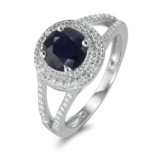 pierścionek złoto białe 375/9 K Szafir niebieski, 1.76 ct, [rund], AAA, Diament biały, 0.23 ct, 12 kamienie, w-pi3