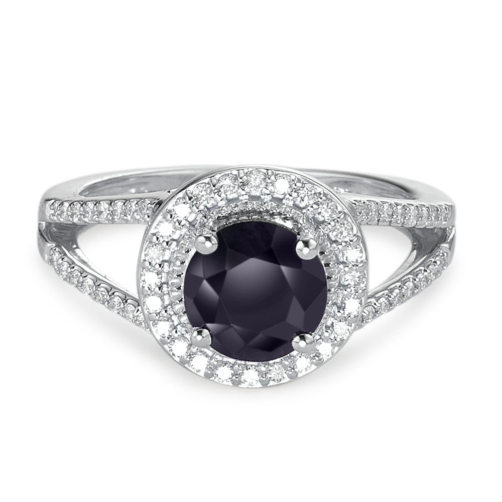 pierścionek złoto białe 375/9 K Szafir niebieski, 1.76 ct, [rund], AAA, Diament biały, 0.23 ct, 12 kamienie, w-pi3