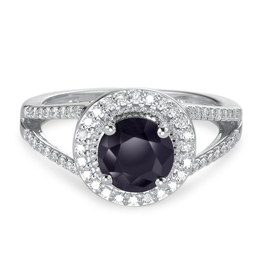 pierścionek złoto białe 375/9 K Szafir niebieski, 1.76 ct, [rund], AAA, Diament biały, 0.23 ct, 12 kamienie, w-pi3