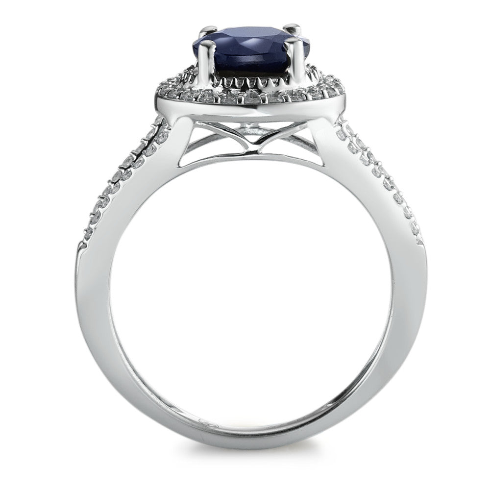 pierścionek złoto białe 375/9 K Szafir niebieski, 1.76 ct, [rund], AAA, Diament biały, 0.23 ct, 12 kamienie, w-pi3