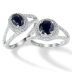 pierścionek złoto białe 375/9 K Szafir niebieski, 1.76 ct, [rund], AAA, Diament biały, 0.23 ct, 12 kamienie, w-pi3