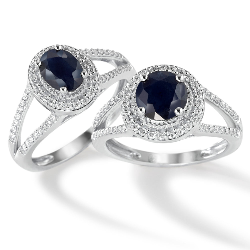 pierścionek złoto białe 375/9 K Szafir niebieski, 1.76 ct, [rund], AAA, Diament biały, 0.23 ct, 12 kamienie, w-pi3