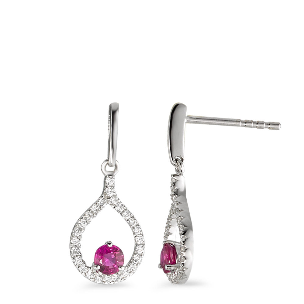 kolczyki wiszące złoto białe 750/18 K Rubin czerwony, 2 kamienie, Diament 0.18 ct, 50 kamienie, w-si
