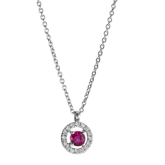 Naszyjnik złoto białe 750/18 K Rubin 0.17 ct, Diament 0.06 ct, w-si 40-45 cm Ø6 mm