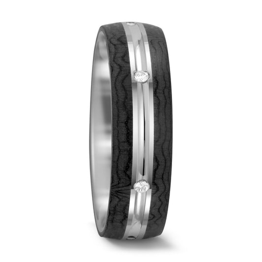 obrączka partnerska złoto białe 585/14 K, węgiel Diament 0.06 ct, 6 kamienie, tw-si