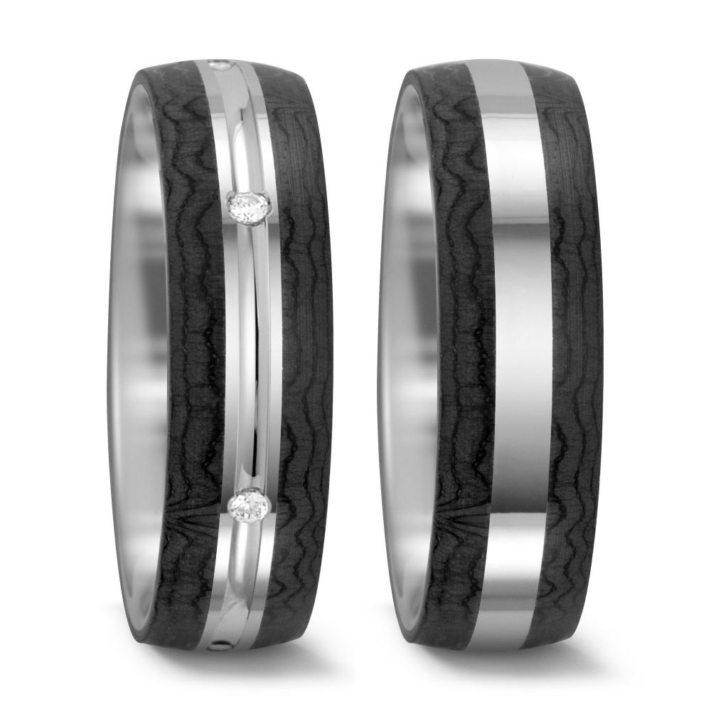 obrączka partnerska złoto białe 585/14 K, węgiel Diament 0.06 ct, 6 kamienie, tw-si
