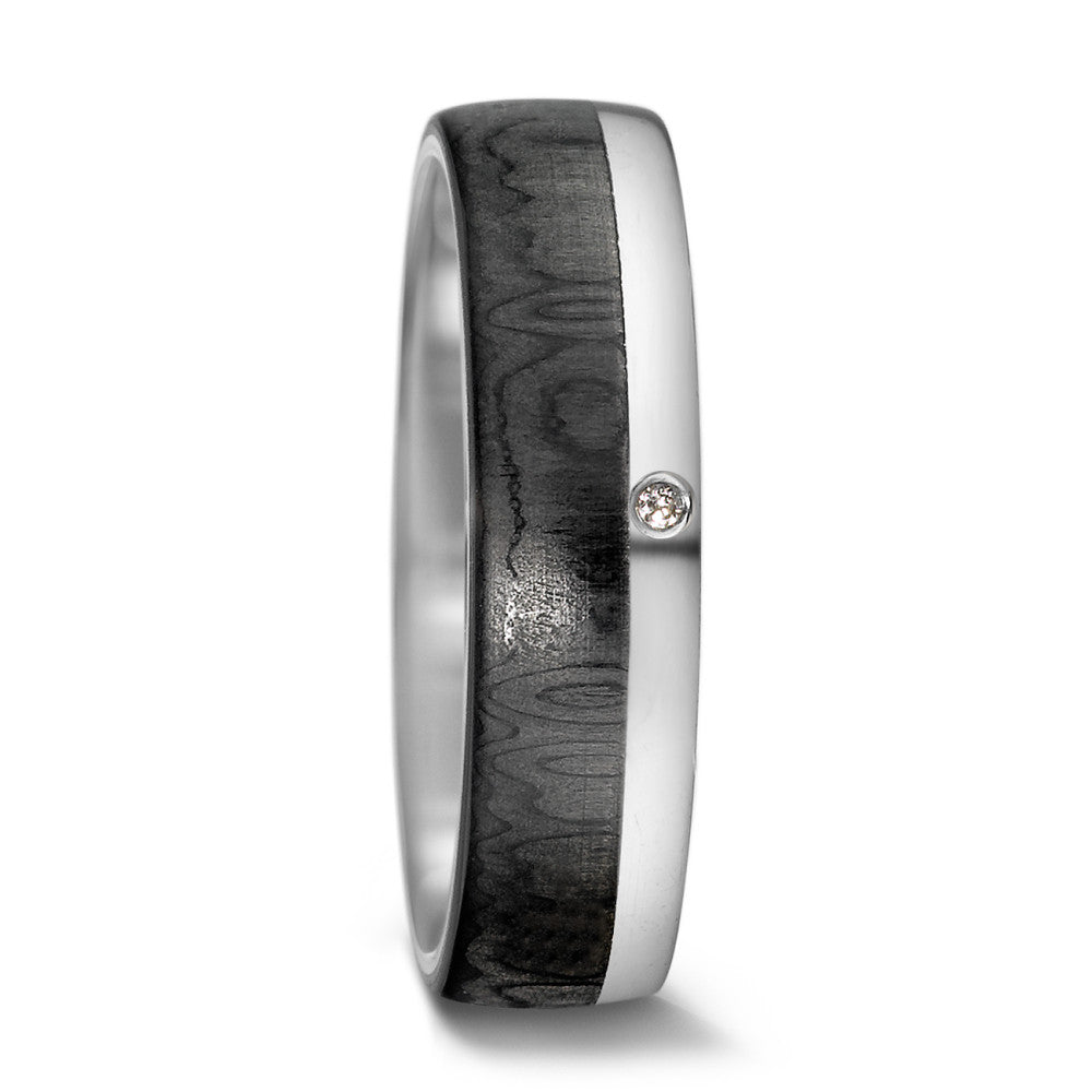 obrączka partnerska złoto białe 585/14 K, węgiel Diament 0.01 ct, tw-si