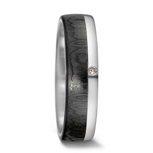 obrączka partnerska złoto białe 585/14 K, węgiel Diament 0.01 ct, tw-si