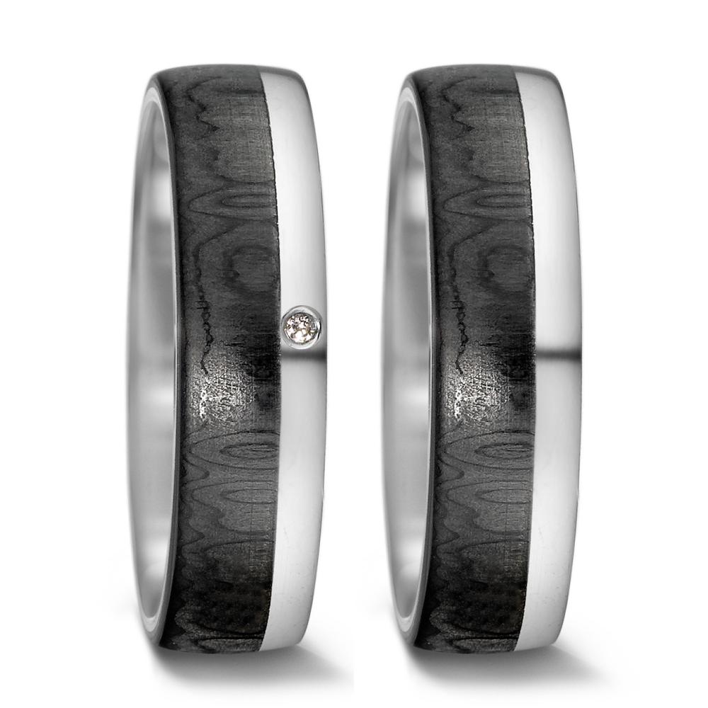 obrączka partnerska złoto białe 585/14 K, węgiel Diament 0.01 ct, tw-si