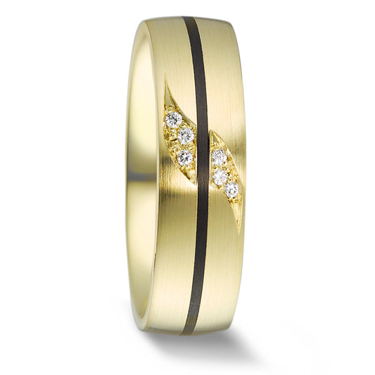 obrączka partnerska złoto żółte 585/14 K, węgiel Diament 0.048 ct, 6 kamienie, w-si