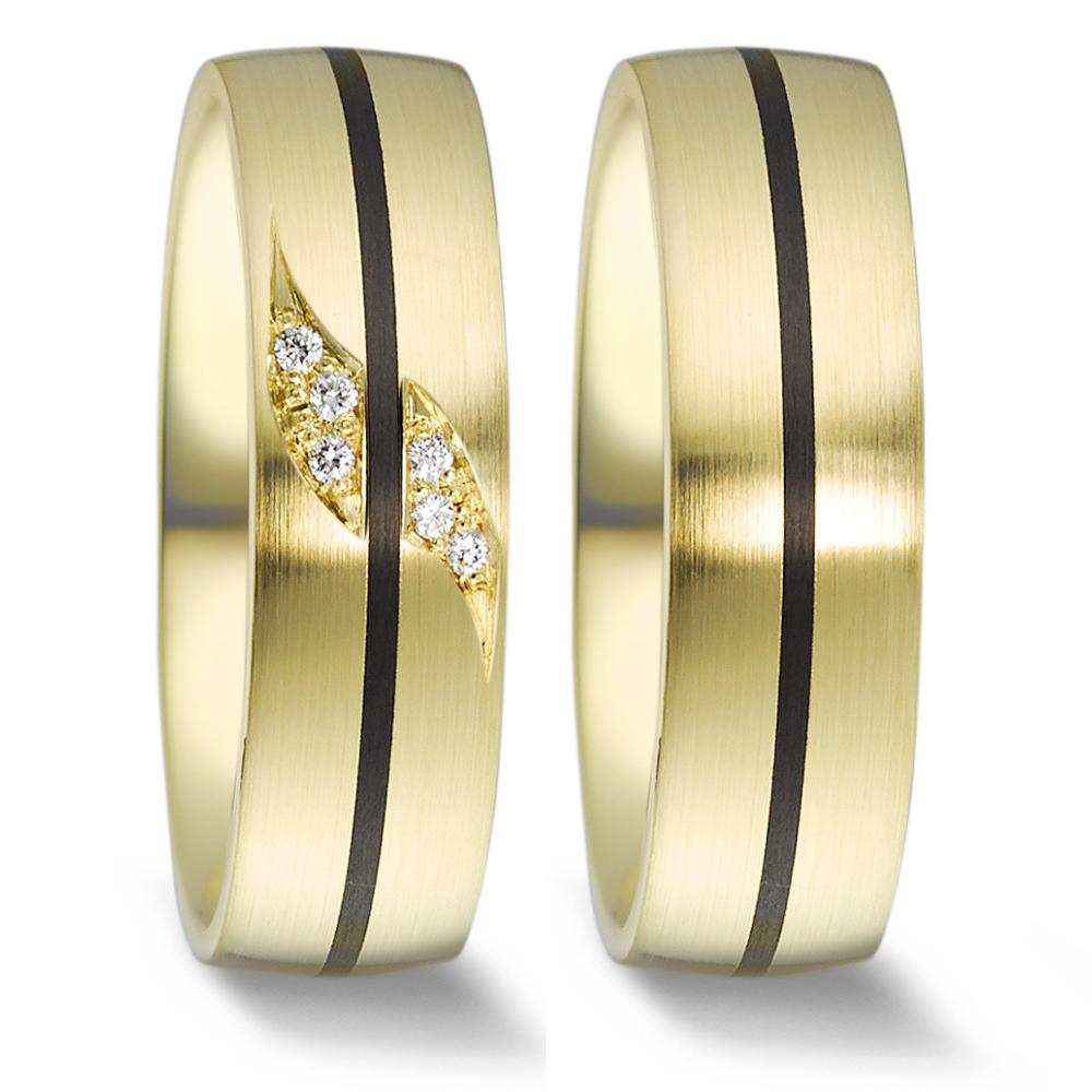 obrączka partnerska złoto żółte 585/14 K, węgiel Diament 0.048 ct, 6 kamienie, w-si