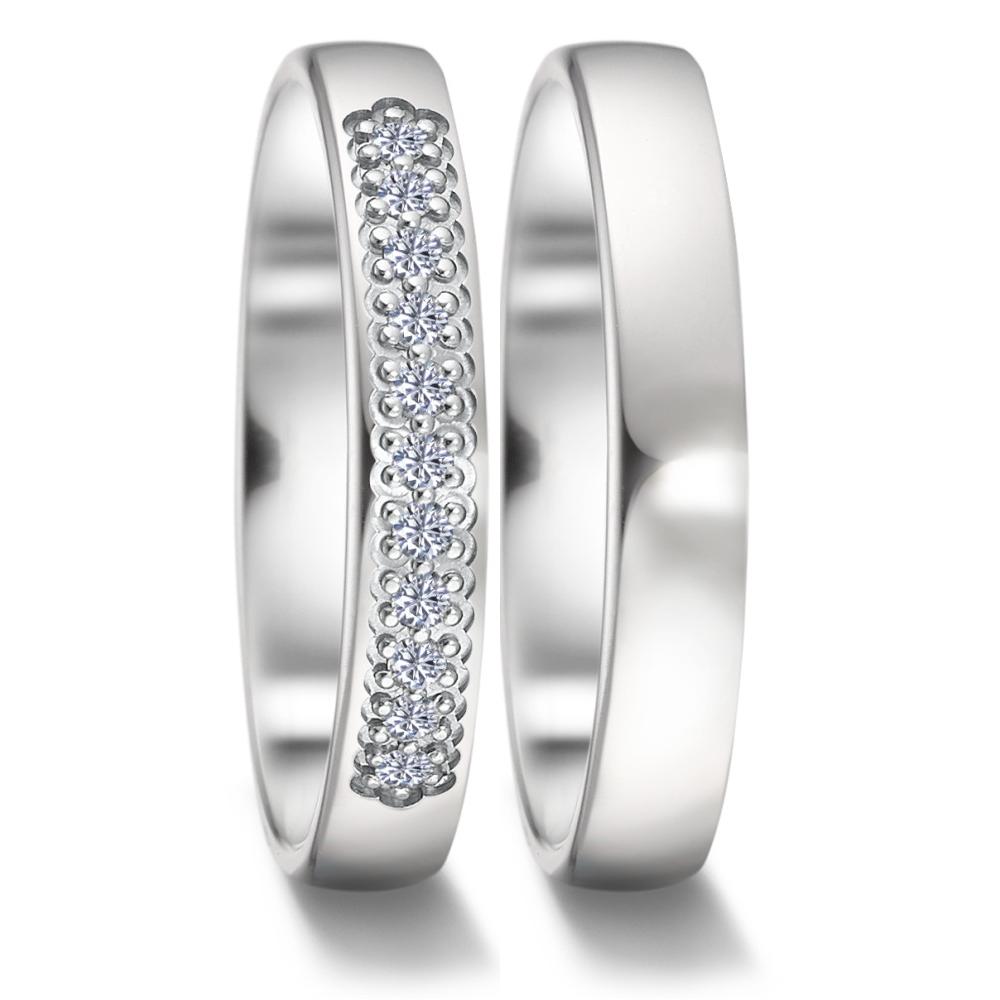 obrączka partnerska złoto białe 750/18 K Diament 0.11 ct, 11 kamienie, tw-vsi