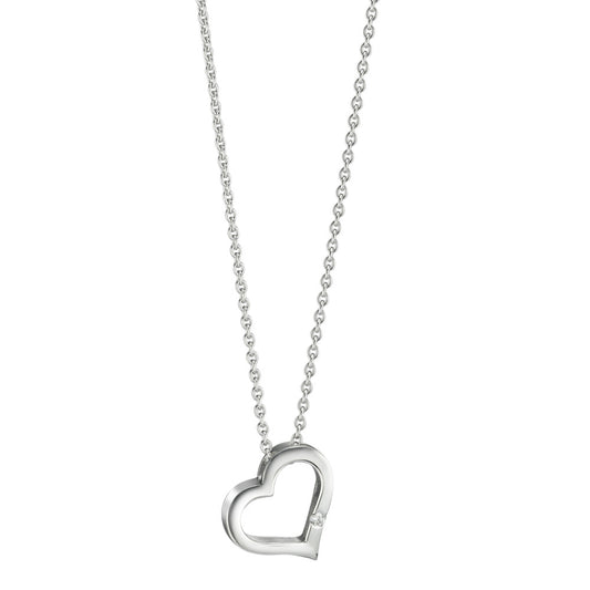 Naszyjnik złoto białe 750/18 K Diament 0.015 ct, w-si Serce 40-42 cm