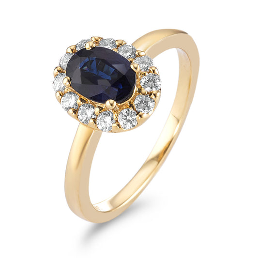 pierścionek złoto żółte 750/18 K Szafir 0.94 ct, Diament 0.40 ct, 12 kamienie, [Brillant], w-si