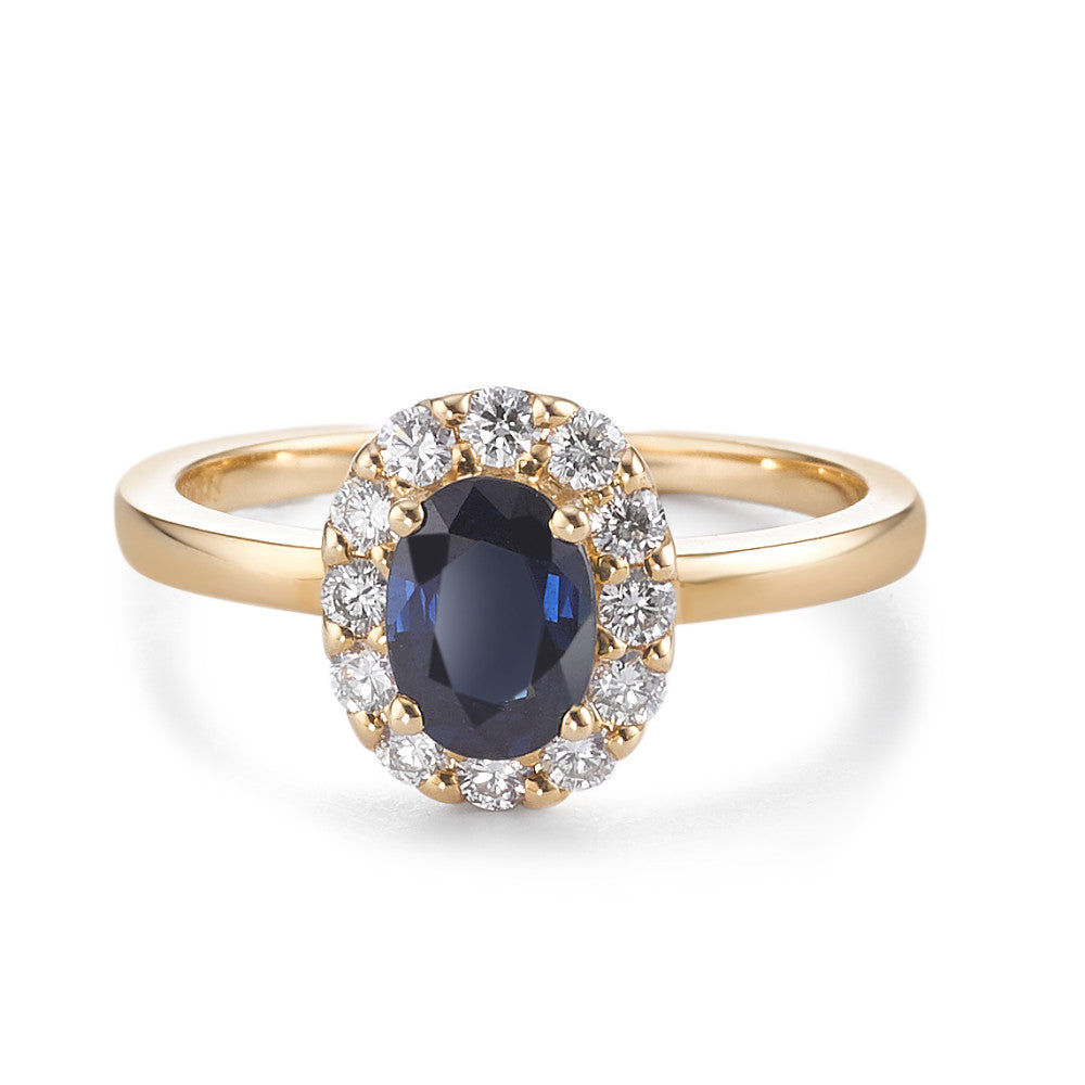 pierścionek złoto żółte 750/18 K Szafir 0.94 ct, Diament 0.40 ct, 12 kamienie, [Brillant], w-si
