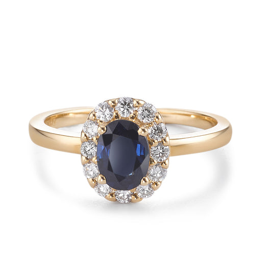 pierścionek złoto żółte 750/18 K Szafir 0.94 ct, Diament 0.40 ct, 12 kamienie, [Brillant], w-si