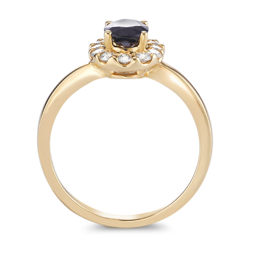 pierścionek złoto żółte 750/18 K Szafir 0.94 ct, Diament 0.40 ct, 12 kamienie, [Brillant], w-si