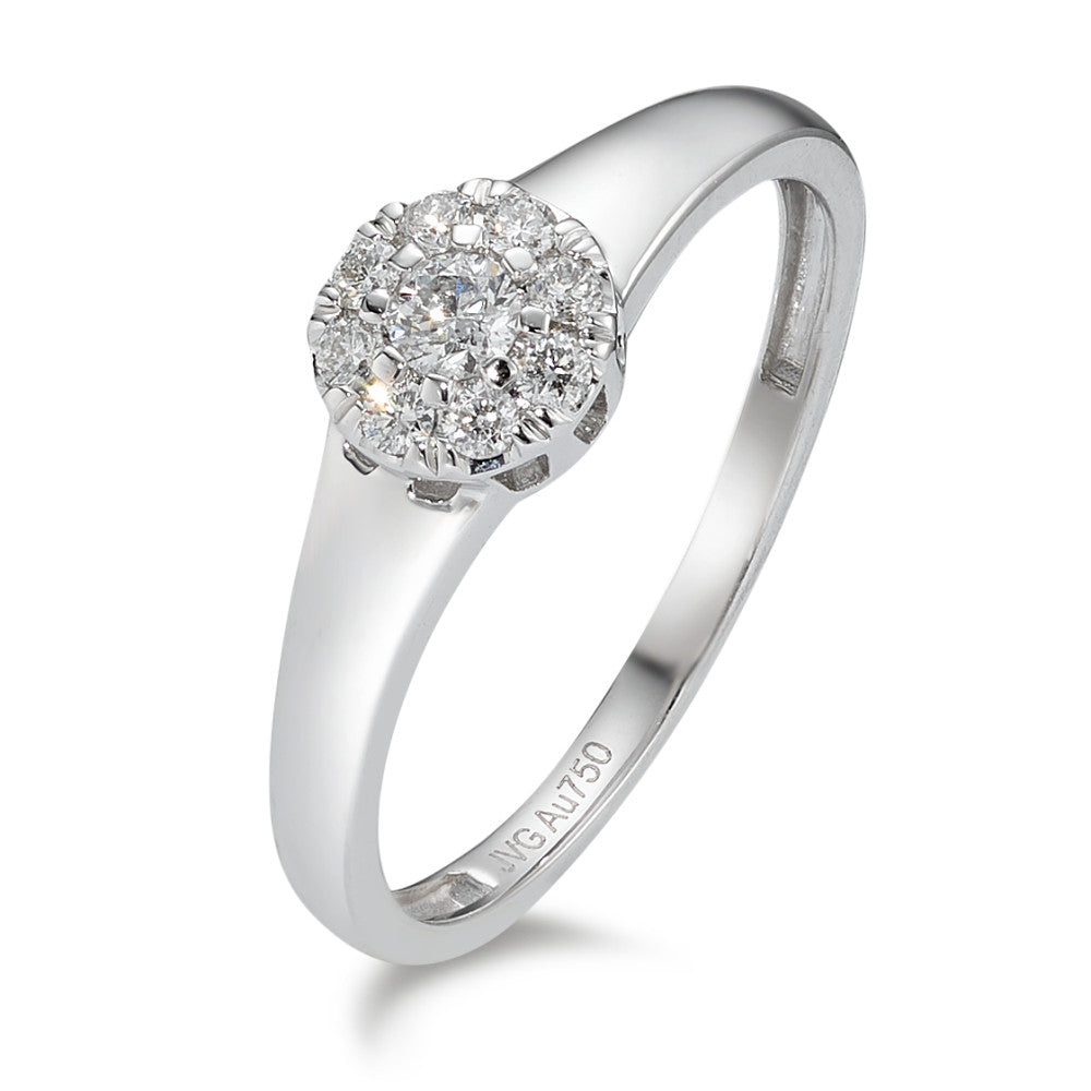 pierścionek zaręczynowy złoto białe 750/18 K Diament 0.17 ct, 9 kamienie, w-si